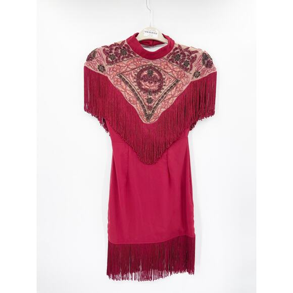 Nasty Gal Alexandra Red Fringe Beaded Embellished Dress Size 2 New - Picture 3 of 8